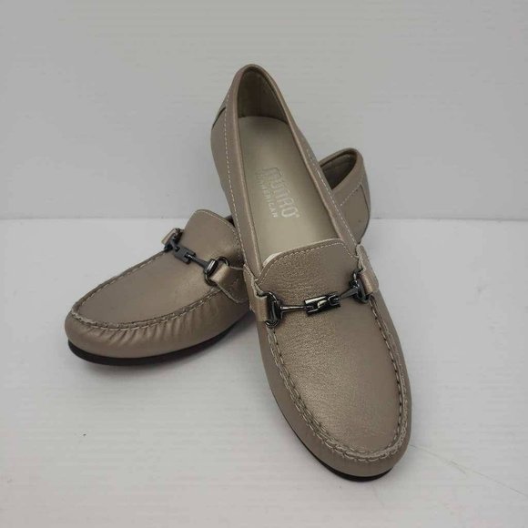 Munro American Womens Kimi Loafer Flat Shoes Beige Leather Horsebit 6.5 M New - Picture 2 of 16